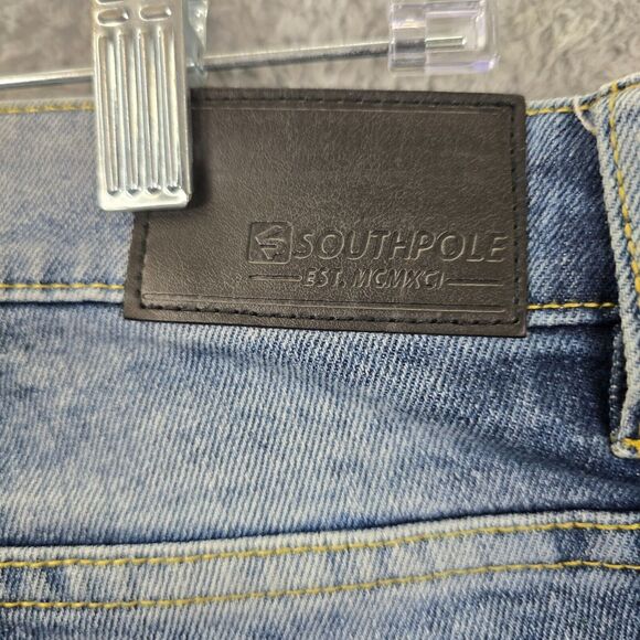 Southpole Men's Moto Skinny Jeans Blue Distressed Acid Wash Size 36x32 - Picture 9 of 16